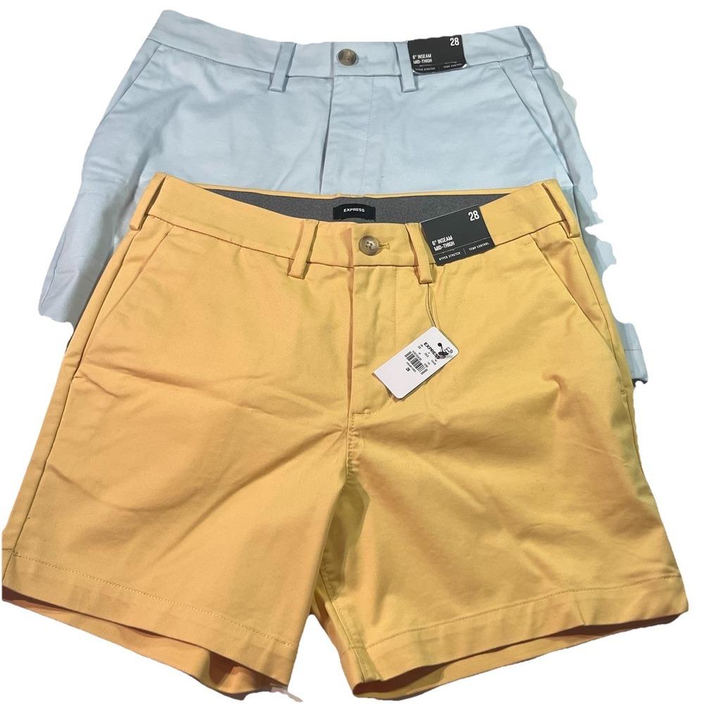 NWT Express Men Hyper Stretch Temp Control 6" Inseam Mid-Thigh Shorts Size 28‎